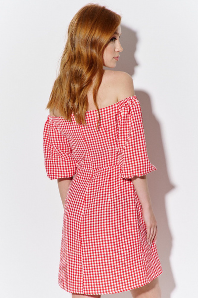Приталенное платье из клетчатой ткани с верхом со спущенными плечами FLAIM 1085 красный - фото 4
