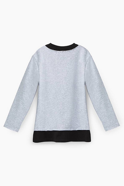 Демисезонный подростковый джемпер-обманка из хлопка и трикотажа Bell Bimbo 202149 серый меланж - фото 2