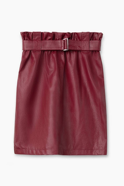 Юбка из экокожи с завышенной талией и ремешком Bell Bimbo 203096 вишня - фото 1