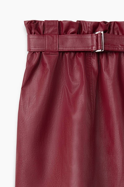 Юбка из экокожи с завышенной талией и ремешком Bell Bimbo 203096 вишня - фото 3