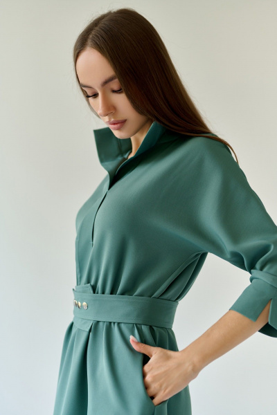 Демисезонное платье с асимметричным низом и поясом Мастер Мод 672б шалфей - фото 4