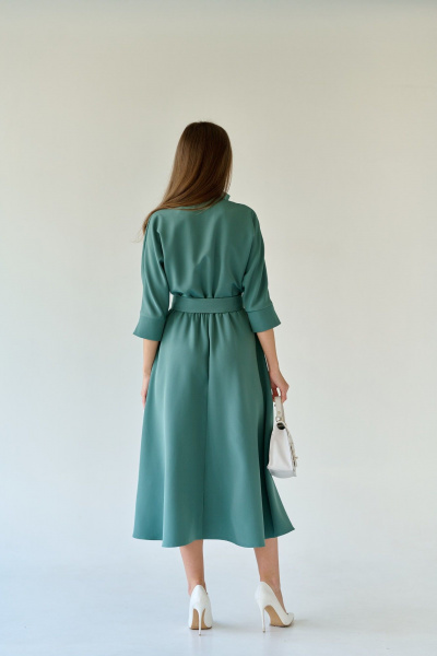Демисезонное платье с асимметричным низом и поясом Мастер Мод 672б шалфей - фото 3