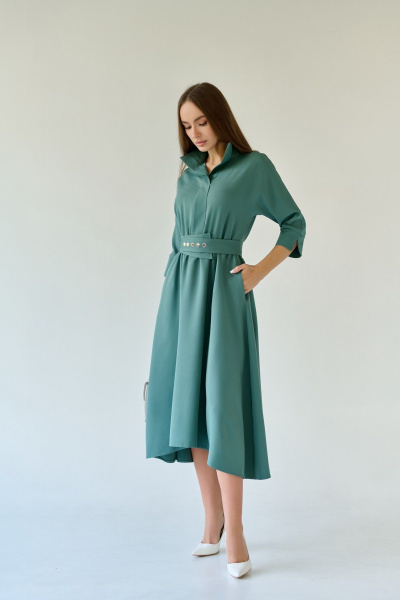 Демисезонное платье с асимметричным низом и поясом Мастер Мод 672б шалфей - фото 2