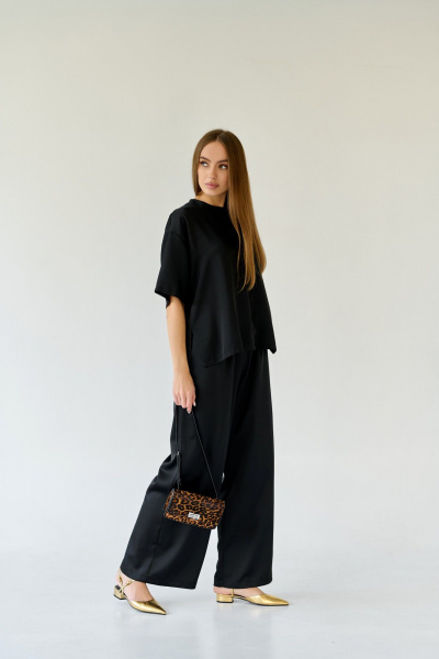 Черный оверсайз костюм блузы и палаццо из струящейся ткани Мастер Мод 756ас чёрный - фото 5