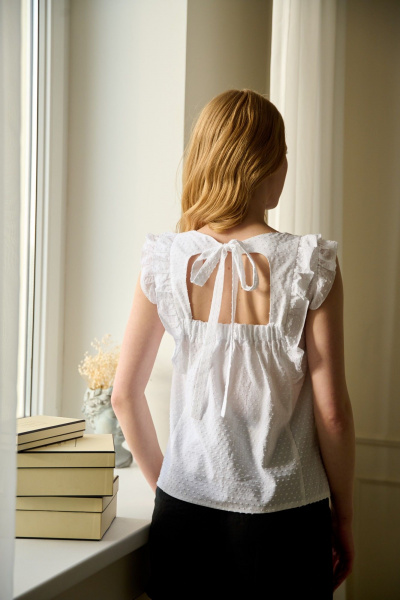 Блуза из хлопка с открытой спинкой и оборками Мастер Мод 775с белый - фото 2