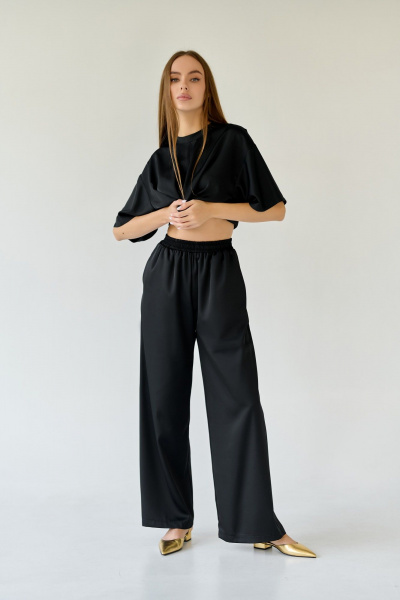Палаццо из струящейся ткани с резинкой и карманами Мастер Мод 793ас чёрный - фото 2