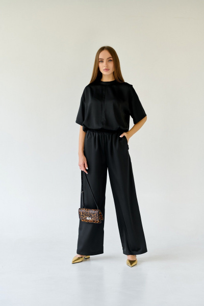 Палаццо из струящейся ткани с резинкой и карманами Мастер Мод 793ас чёрный - фото 1