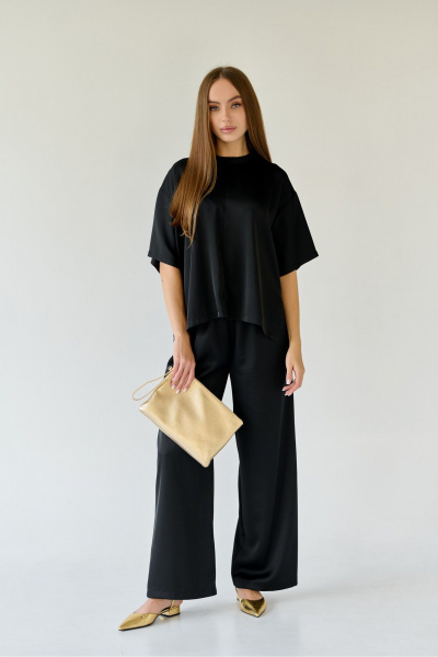 Блуза оверсайз из текстиля с разрезами и молнией Мастер Мод 803ас чёрный - фото 4