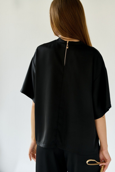 Блуза оверсайз из текстиля с разрезами и молнией Мастер Мод 803ас чёрный - фото 3