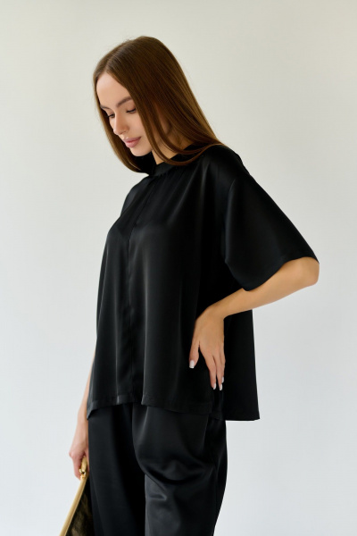 Блуза оверсайз из текстиля с разрезами и молнией Мастер Мод 803ас чёрный - фото 2