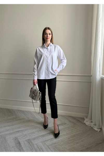 Миди-платье свободного кроя с высоким декольте и карманами Мастер Мод 822хс белый_белые_пуговицы - фото 1