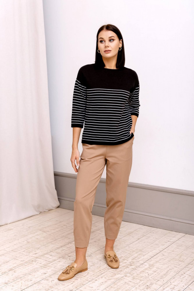 Демисезонный хлопковый джемпер с горизонтальным переплетением Romgil 367ТЗ черный,белый - фото 4