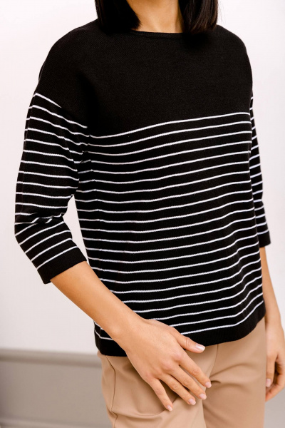 Демисезонный хлопковый джемпер с горизонтальным переплетением Romgil 367ТЗ черный,белый - фото 3