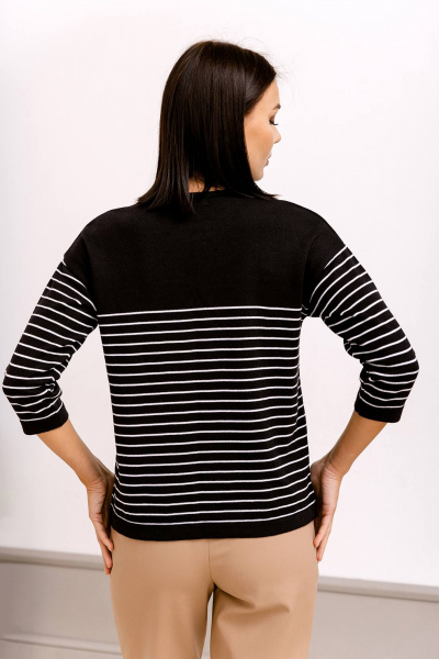 Демисезонный хлопковый джемпер с горизонтальным переплетением Romgil 367ТЗ черный,белый - фото 2