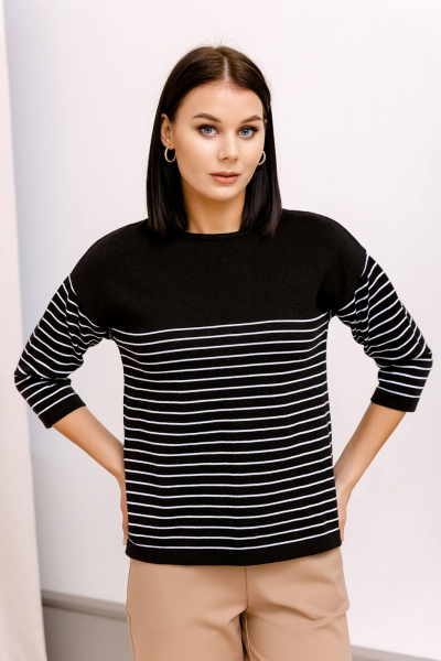 Демисезонный хлопковый джемпер с горизонтальным переплетением Romgil 367ТЗ черный,белый - фото 1