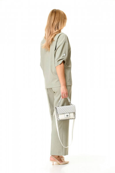 Зеленый женский комплект из льна-палаццо и двубортного жакета для стиля casual Taita plus 2414/1 - фото 6