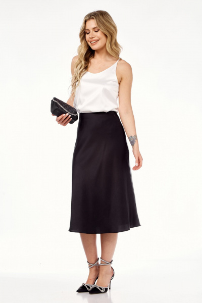 Черная юбка облегающего силуэта из вискозы с эффектом под углом Lady Line 558 черный - фото 2