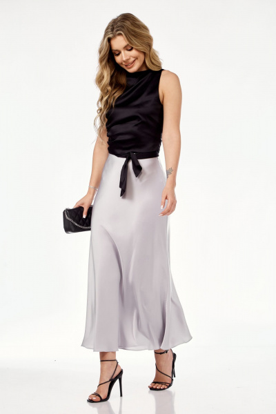 Длинная юбка из вискозы и шёлка с эластичной тесьмой Lady Line 558/1 серый - фото 3