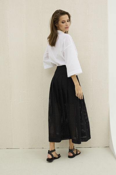 Комплект блуза и юбка на подкладке из хлопкового ришелье DAVA 2204 белый-черный - фото 2