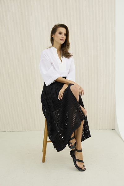 Комплект блуза и юбка на подкладке из хлопкового ришелье DAVA 2204 белый-черный - фото 4