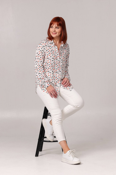 Белая блуза с манжетами и летний хлопковый комплект Соджи 621 молочный - фото 3