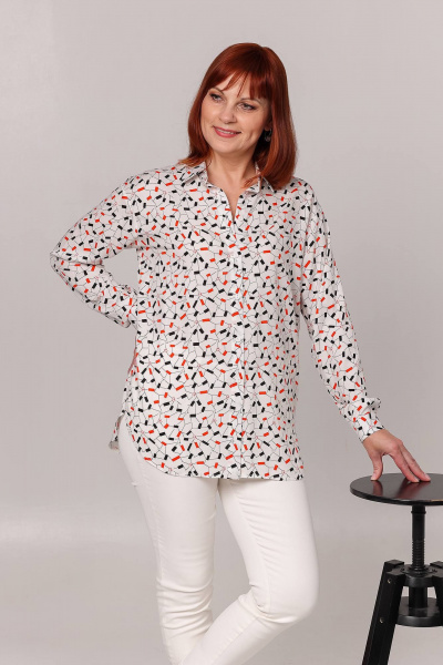 Белая блуза с манжетами и летний хлопковый комплект Соджи 621 молочный - фото 1