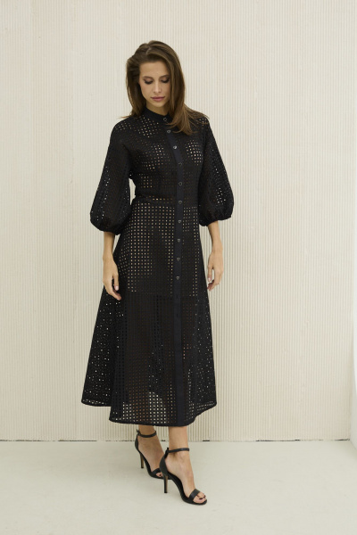 Платье приталенное из хлопкового ришелье на лето DAVA 1207 черный - фото 5