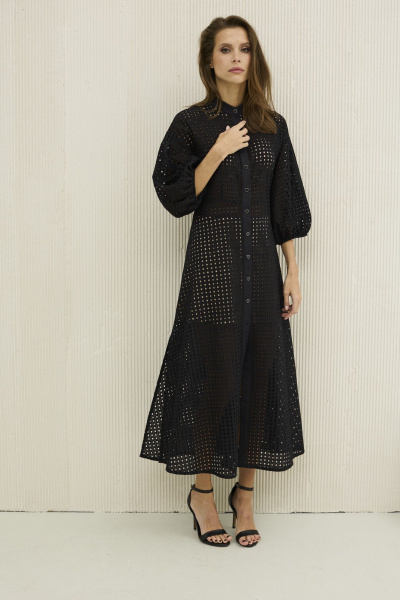 Платье приталенное из хлопкового ришелье на лето DAVA 1207 черный - фото 3