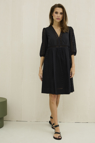 платье летнее свободное из хлопкового ришелье DAVA 151 черный - фото 1