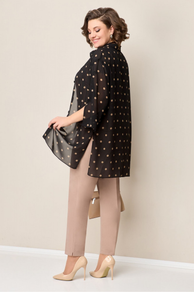 Блуза из шифона с застежкой на пуговицы и коротким топом VOLNA 1327 черно-бежевый - фото 2