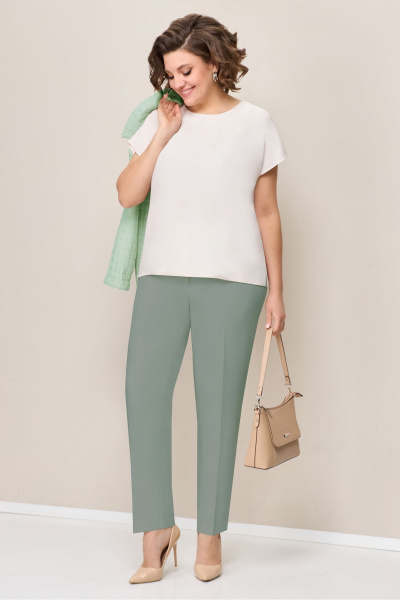 Блуза, брюки, жакет VOLNA 1335 светло-мятный, белый - фото 4