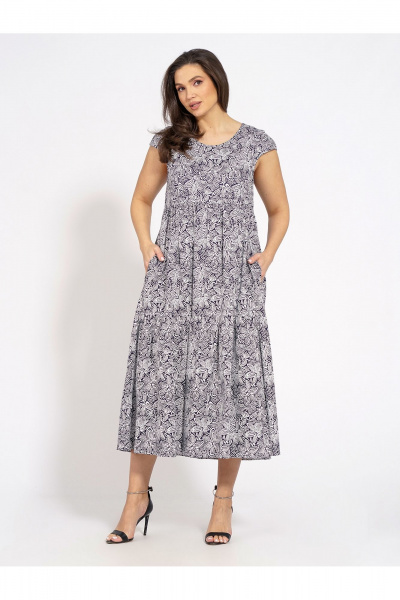 Летнее платье трапециевидного силуэта из хлопка с коротким рукавом Медея и К 2200 бело-синий - фото 6