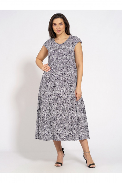 Летнее платье трапециевидного силуэта из хлопка с коротким рукавом Медея и К 2200 бело-синий - фото 4