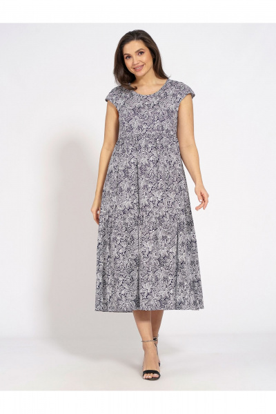 Летнее платье трапециевидного силуэта из хлопка с коротким рукавом Медея и К 2200 бело-синий - фото 1