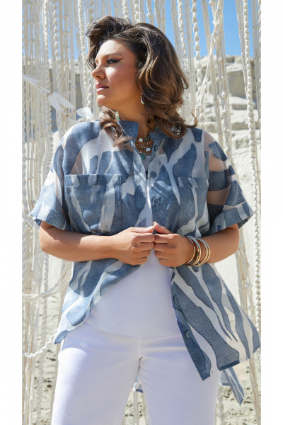 Блуза, брюки, топ Vittoria Queen 21643 синий-белый - фото 4