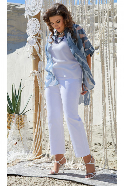 Блуза, брюки, топ Vittoria Queen 21643 синий-белый - фото 3