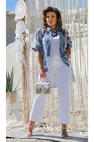 Блуза, брюки, топ Vittoria Queen 21643 синий-белый - фото 1