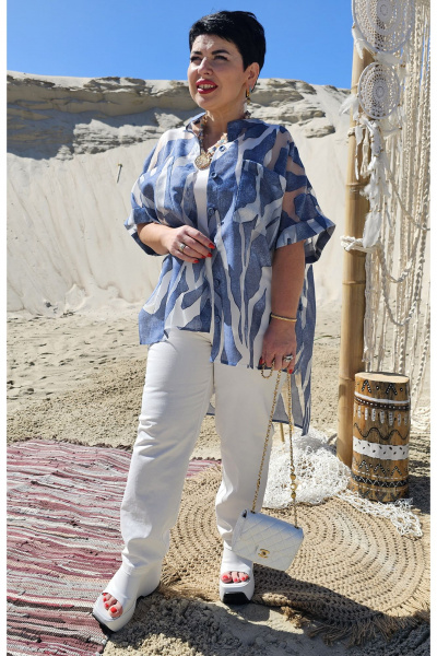 Блуза, брюки, топ Vittoria Queen 21643 синий-белый - фото 5