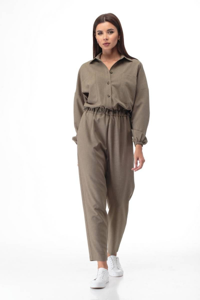 Комбинезон из вискозы с брюками и карманами на каждый день Anelli 886 хаки - фото 7
