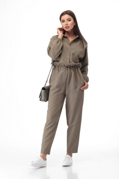 Комбинезон из вискозы с брюками и карманами на каждый день Anelli 886 хаки - фото 5