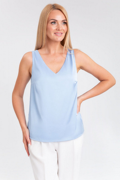Деловая свободная блузка из шелковистой ткани с V-вырезом IVARI 423 голубой - фото 2
