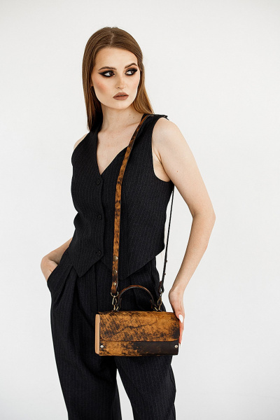 Кожаная сумка через плечо из натуральной кожи с деревом Because KVADRO-VINTAGE-CAPPUCHINO - фото 9