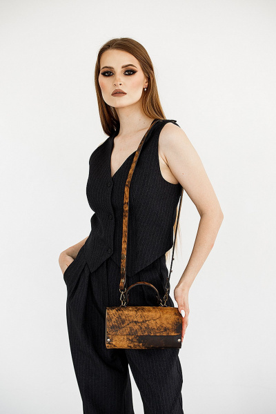 Кожаная сумка через плечо из натуральной кожи с деревом Because KVADRO-VINTAGE-CAPPUCHINO - фото 8