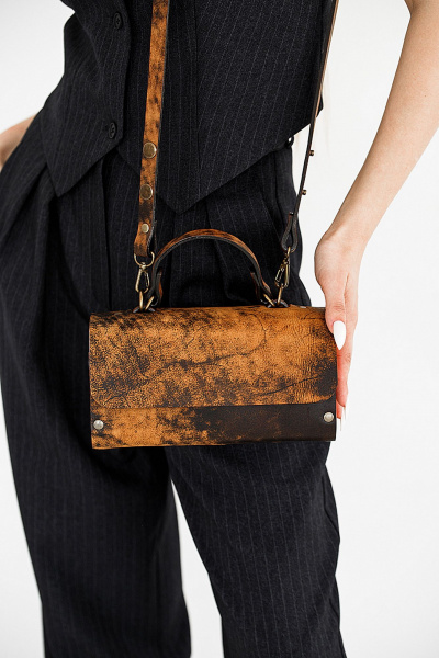 Кожаная сумка через плечо из натуральной кожи с деревом Because KVADRO-VINTAGE-CAPPUCHINO - фото 7