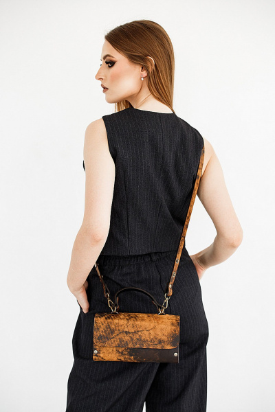 Кожаная сумка через плечо из натуральной кожи с деревом Because KVADRO-VINTAGE-CAPPUCHINO - фото 6