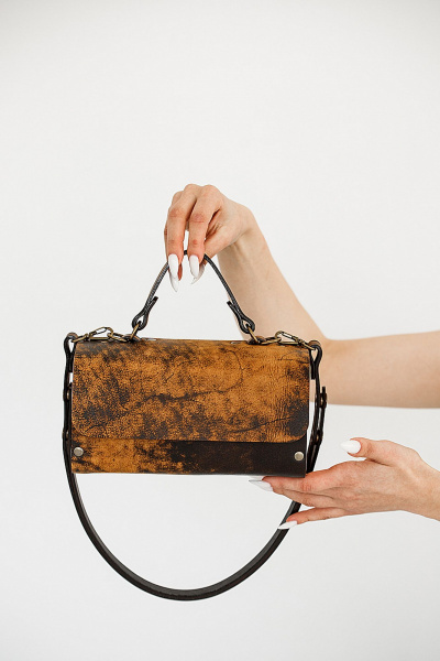 Кожаная сумка через плечо из натуральной кожи с деревом Because KVADRO-VINTAGE-CAPPUCHINO - фото 4