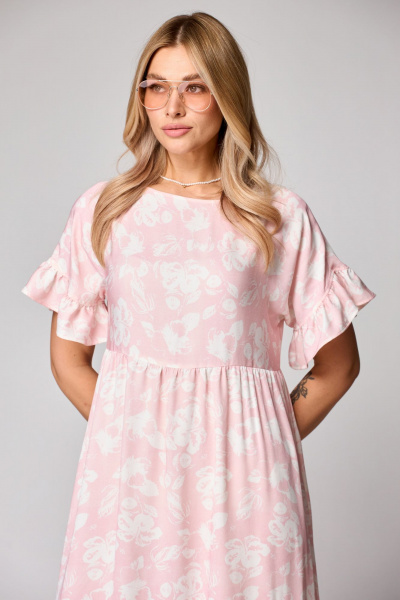 Платье макси свободного кроя с воланами STEFANY 864 розовый - фото 4