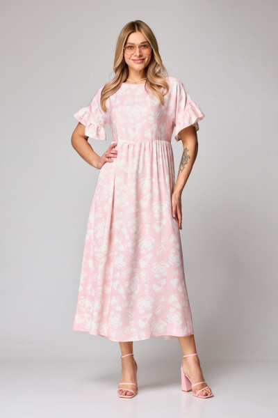 Платье макси свободного кроя с воланами STEFANY 864 розовый - фото 3