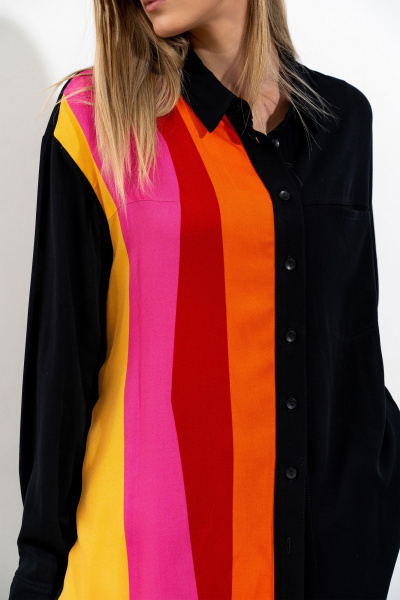 Мультиколор рубашка прямого силуэта с карманом Luna 153/1 полоска-черный - фото 6