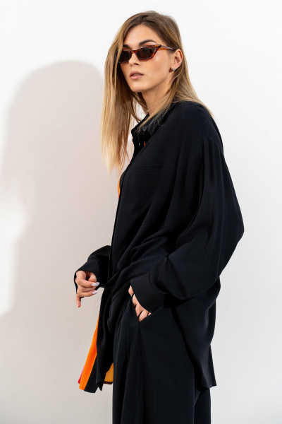 Мультиколор топ с разрезами и печатным принтом Luna 153 полоска-черный - фото 3